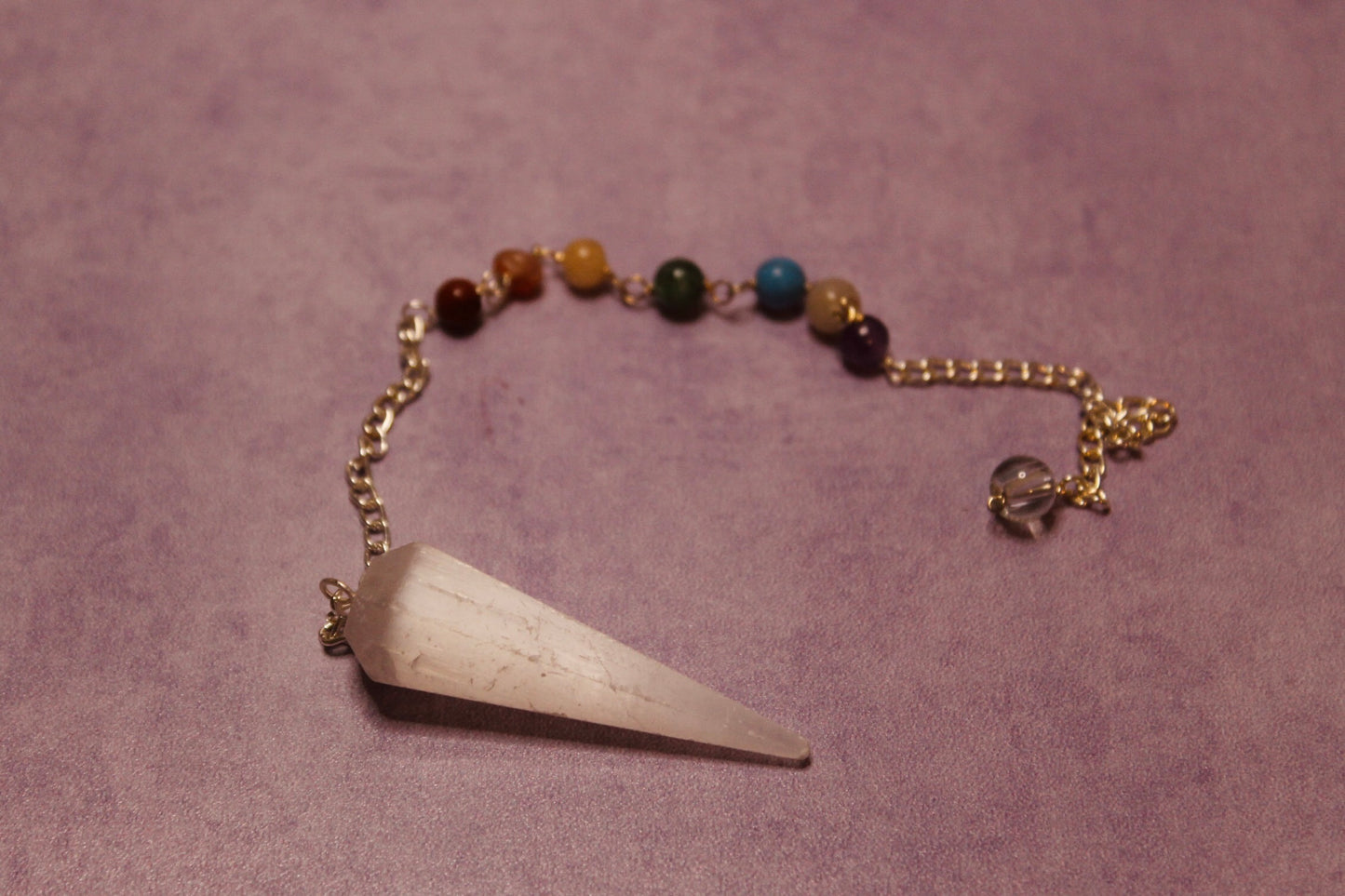 Selenite Gemstone Pendulum with Chakra Chain